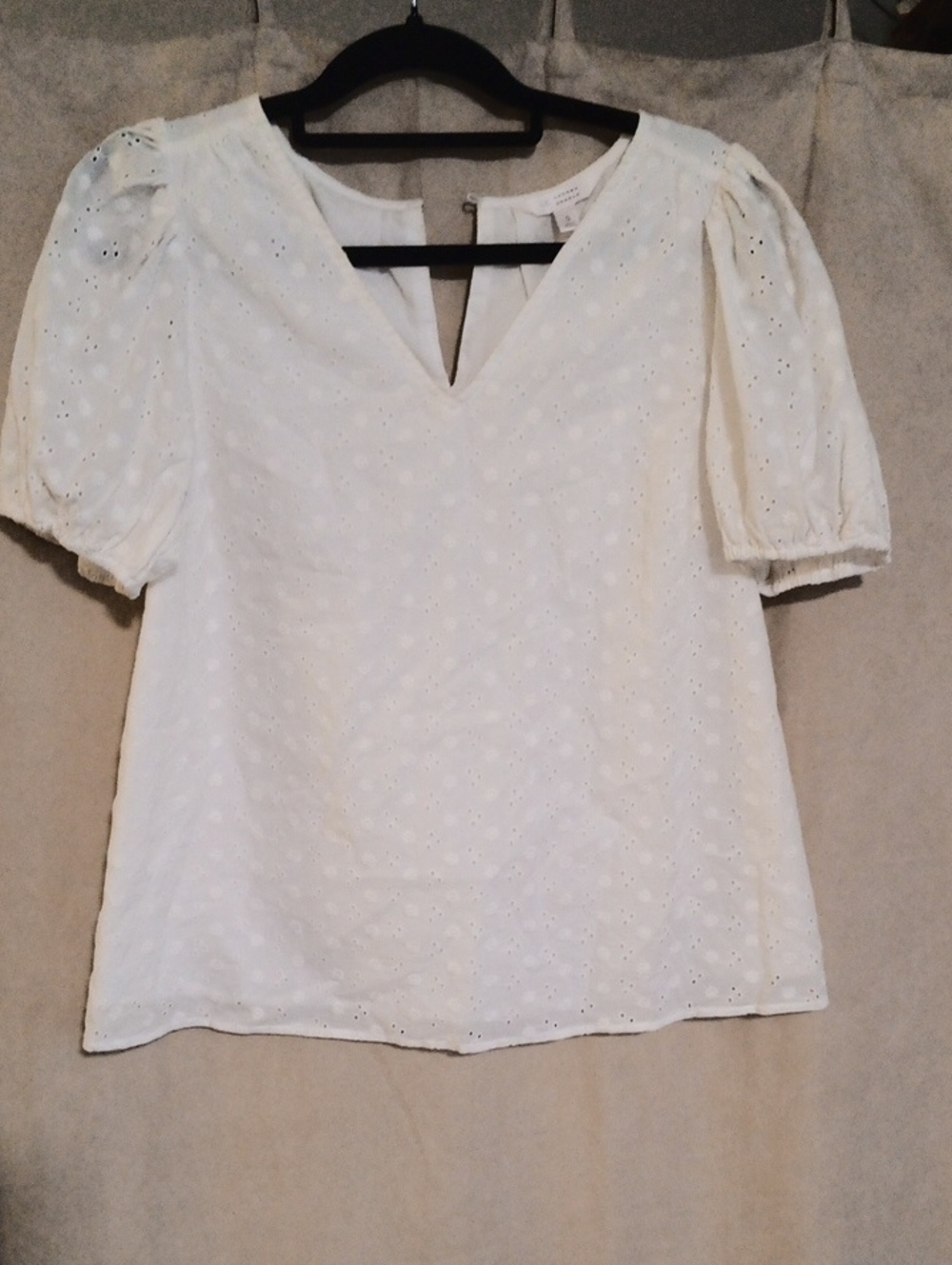 LC Lauren Conrad White Eyelet V-Neck Puff Sleeve Blouse